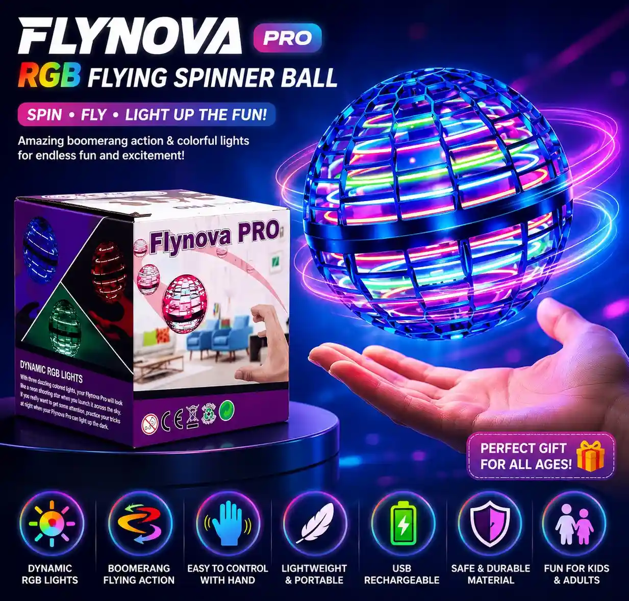 FlyNova Pro RGB Flying Spinner Ball Toy